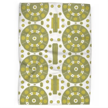 Abstract Bubble Green & White Tea Towel With Wavy Edge