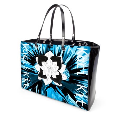 Kaci Kit Blue Abstract Floral Patent Handle Strap Bag