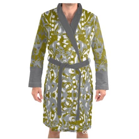 Abstract Grey and Green Mens Dressing Gown