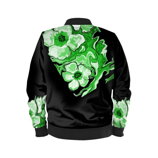 Abstract Green Floral Waterproof Outer/Quilted Inner Bomber Jacket