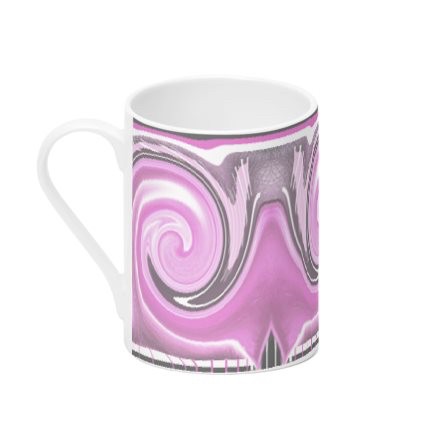 Pink & Grey Swirl Tall Bone China Mug