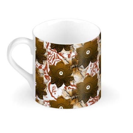 Brown & White Abstract Floral Large Bone China Cup
