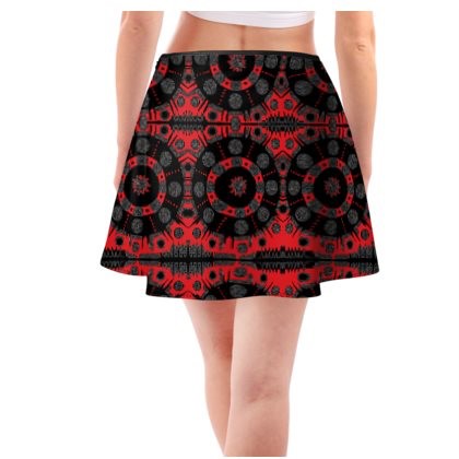 Abstract Red Grey & Black Short Skater Skirt