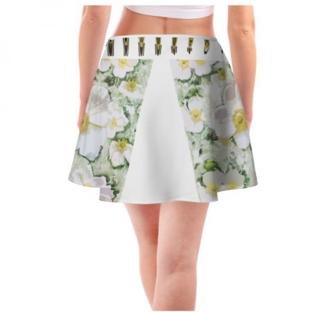 White Yellow & Green Floral Short Skirt