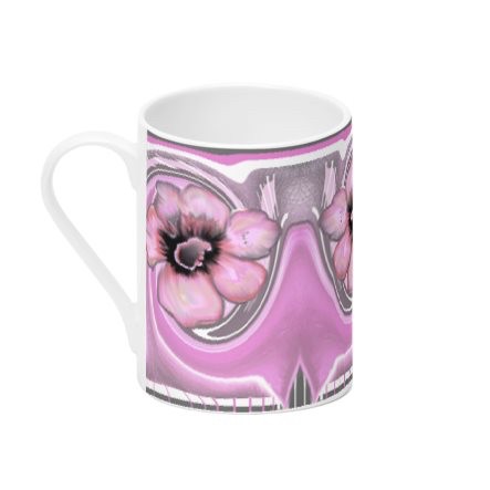 Pink & Grey Floral Tall Bone China Mug